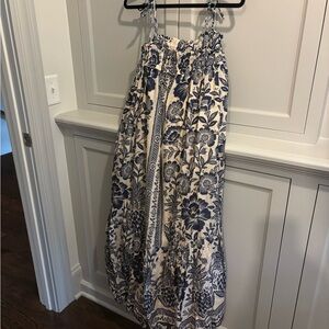 Farm Rio Blue Pineapple Garden Shoulder-Tie Midi Dress